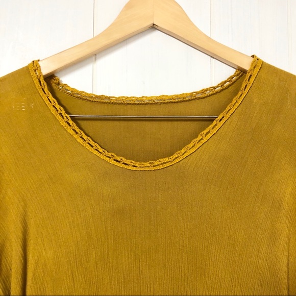 Boho Mustard Long Sleeve Tunic w Fringe Detail - Picture 4 of 5